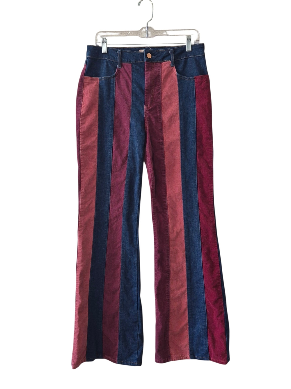 Altar'd State Flare Pants Women's Size 31 Multi Velvet Denim Bohemian Gypsy